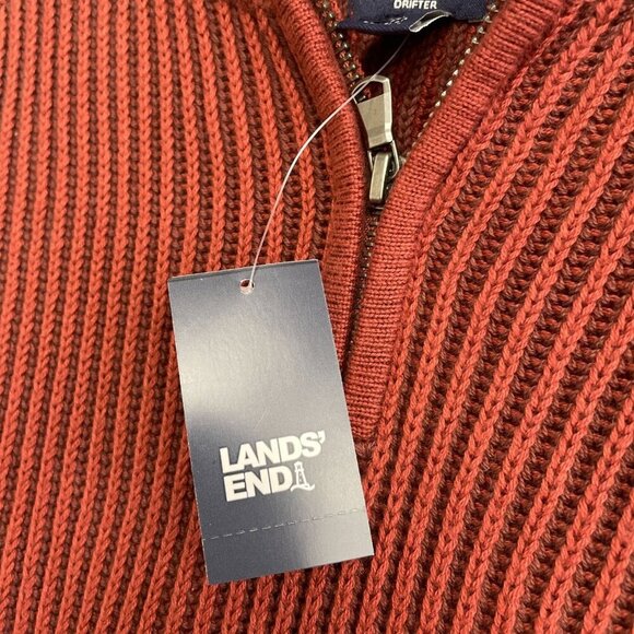 NEW Lands’ End Men’s M Ribbed Knit Sweater Mock neck Red Rust 100% Cotton - Picture 7 of 8